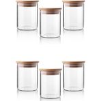 Leaf Shop 6'lı Bambu Kapaklı Cam Baharatlık Seti 200ML, Borosilikat Bambu Kapaklı Cam Baharat Takımı