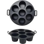 Leaf Shop Airfryer Silikon Kek Pişirme Kalıbı 7 Bölmeli, Silikon Cupcake Kek Pişirme Kabı Air Fryer Muffin Fırın Kalıbı (1 Adet Siyah - 20 Cm)