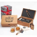 Leaf Shop Arkadaşa Hediye Ahşap Kutulu 2'li Glasgow Viski Kadeh Seti + 6 Soğutucu Taş