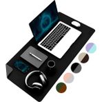 Leaf Shop Çift Renk Dikişli Pu Deri Masa Matı 80X40 cm Mousepad, Su Geçirmez Masa Sümeni, Çift Taraflı Kullanım, Dizüstü Bilgisayar/ofis/ev Için, Kaymaz Taban (Siyah ve Koyu Gri)
