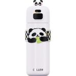 Leaf Shop Diller 480ML Sevimli Hayvanlar Süslü Pipetli/pipetsiz El Askılı Paslanmaz Çelik Termos (Panda)