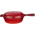 Leaf Shop Döküm Combo Derin Tava / Saplı Tencere ve Kızartma Tavası, Metal Saplı Kapaklı, 26CM, Kırmızı