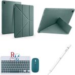 Leaf Shop Galaxy Tab A9 Plus X210 11'' Uyumlu Standlı Kılıf Dokunmatik Kalem ve Klavye Mouse 3'lü Set Haki