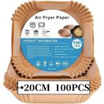 Leaf Shop Hava Fritözleri Için Fırın Kağıdı, 100 Adet Airfryer Pişirme Kağıdı, Yapışmaz, Yağa Dayanıklı, Suya Dayanıklı Hava Fritözü, Tek Kullanımlık Parşömen Kağıdı, Fırın ve Mikrodalga Için