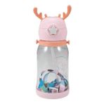 Leaf Shop Home Geyik Boynuzlu Pipetli Su Matarası, 600 ml Su Şişesi, Çocuklar Için Eğlenceli ve Güvenli Içme Deneyimi, Bpa Içermeyen, Dayanıklı ve Renkli Suluk (Pembe)