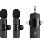 Leaf Shop Kablosuz Ikili Yaka Mikrofonu iPhone ile Uyumlu 3.5mm Aux iPhone Type-C Pc Tablet Video Kayıt Röportaj Canlı Yayın Vlog Kablosuz Mikrofon USB C ve Amfi ve Bilgisayar Uyumlu ZR564