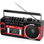 Leaf Shop Kaset Çalar, Taşınabilir Kaset Teyp Çalar, Fm/am/sw Frekans Bandı Destekli Kaset Kaydedici, Kaset/bluetooth/kart Girişi/kayıt Özellikli, Pilli/elektrikli Kullanılabilir, PX-250BT (Kırmızı)