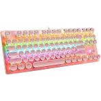 Leaf Shop Leaven K550 Kablolu Pembe Klavye Daktilo Tarzı Su Geçirmez LED Rgb Gökkuşağı Renler Mekanik Oyuncu Işıklı Klavye Ergonomik Tasarım Rahat Kullanım 150CM Kablo Uzunluğu Bilgisayar Pc Için (Pembe)