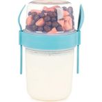 Leaf Shop ml Take-Go Kaşıklı Hazneli Meyveli Müsli Kabı Piknik Iş Yoğurt Süt Bardağı Kapaklı ve Kaşıklı Kahvaltı Bardakları, Tahıl Tepesi Yulaf Ezmesi Granola (Turkuaz)