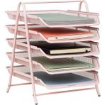Leaf Shop Reader Ağ Koleksiyonu Kağıt Rafı, 5 Katlı, Dosya Saklama, Çalışma Masası Düzenleyici, Metal Örgü, Metal, Pembe, 5 Katlı