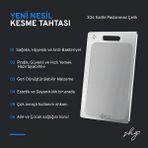 Leaf Shop Tasarımlı 304 Paslanmaz Çelik Kesme Tahtası 3lü Set (Saklama Kılıfı, Kesme Tahtası ve Silikon Kaydırmaz Mat)1,5 mm Kalınlık, 23 x 34 cm Yıkanabilir, Gıda Temasına Uygun, Hijyenik