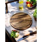 Leaf Shop Woodart Ceviz Ağacı 34 cm Oluklu Yuvarlak Rustik Doğal Ahşap Kanallı Pizza Sunum Doğrama Kesme Tahtası