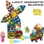 Learning Fun Işıklı Manyetik Oyuncak Manyetik Blok Seti Stem Oyuncak 57 Parça Light Diamond Magic Magnetic Blocks