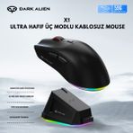 Leaven Dark Alien X1 Kablosuz 3 Modlu Ultra Hafif Oyuncu Mouse- 59 Gram 400 Mah Batarya- Makrolu - Siyah
