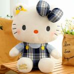 Lebeigo Retro Ekose Etek Hello Kitty Bez Bebek Bebek Yastık Kız Peluş Oyuncak 45 cm (Yurt Dışından) - Beyaz - Lacivert - Altın