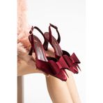 Lebibe Shoes RAMIE Bordo Kadın 7 cm Topuklu Fiyonklu Bantlı Önü Kapalı Sivri Burunlu Saten Abiye Ayakkabı