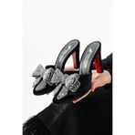 Lebibe Shoes SERAVIA Kadın Siyah Kadife Taşlı Fiyonklu 9 cm Topuklu Abiye Terlik