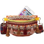 Lecerrot Örgülü Omuz Çantası, Renkli Örgülü Halk Çantası, Kadınlar için Boho Çapraz Vücut Çantaları, Çok Renkli Hafif ve Dayanıklı Kemer Çantası, Kadın Modası Püskül Etnik Stil Göğüs Çantası Günlük Bel Çantası