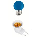 Led Açma Kapama Anahtarlı Duy Fişli + 1w Tasarruflu Renkli E27 Led Gece Lambası Mavi Işık