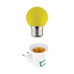 Led Açma Kapama Anahtarlı Duy Fişli + 1w Tasarruflu Renkli E27 Led Gece Lambası Sarı Işık - Led Ampul -