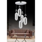 LED Alfa 5'li Gümüş 3 Renk Ledli Kristal Taşlı Modern LED Avize - Krom