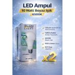 Led Ampul 10 Watt Beyaz Işık 6500K Yüksek Aydınlatma E27 Duy Enerji Tasarruflu 2 Adet