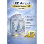 Led Ampul 10 Watt Beyaz Işık 6500K Yüksek Aydınlatma E27 Duy Tasarruflu 12 Adet