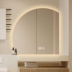 LED Arka Aydınlatmalı Banyo Aynası, 3 Renk Seçeneği, Kısılabilir Parlaklık, Yarım Daire Tasarım, Buğu Önleyici, Düzensiz Şekil, Akıllı Dokunmatik, Dekoratif Boy Aynası (Büyük Boy 44"/110cm)