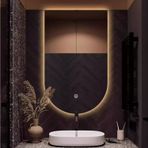 LED Arka Aydınlatmalı Banyo Aynası, 51"x32", 3 Renk Seçeneği, Dokunmatik Kontrol, Kısılabilir, Buğu Önleyici, Modern Ev Dekorasyonu, Kavisli Duvar Aynası. (Ters Çevrilmiş Halde 28X48 inç)