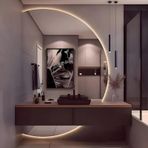 LED Arka Aydınlatmalı, Elverişsiz Yarım Ay Şeklinde Banyo Aynası, 110 x 70 cm, Buğu Önleyici Makyaj Aynası, 3 Ayarlanabilir Parlaklık Seviyesi, Duvara Monte Edilebilir, Kırılmaz Tasarım (Coupe Ga