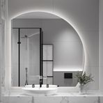 LED Arkadan Aydınlatmalı Banyo Aynası, 3 Renk Seçeneği, Kısılabilir, Yarım Daire Tasarım, Buğu Önleyici, Düzensiz Şekil, Akıllı Dokunmatik, Dekoratif Boy Aynası (R 36"/90cm)
