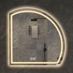 LED Arkadan Aydınlatmalı Banyo Aynası, 3 Renk Seçeneği, Kısılabilir, Yarım Daire Tasarım, Buğu Önleyici, Düzensiz Şekil, Akıllı Dokunmatik, Dekoratif Boy Aynası (R1 32"/80cm)