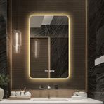 LED Arkadan Aydınlatmalı Banyo Vanity Ayna Akıllı Dikdörtgen Tasarım Dim Anti Sis Dokunmatik Anahtarı Zaman ve Sıcaklık Göstergesi Üç Renk Aydınlatma Modern Ev Dekor