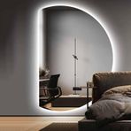 LED Arkadan Aydınlatmalı Yarım Ay Banyo Aynası 51 x 35 İnç, Ayarlanabilir Parlaklık, Buğu Önleyici, Düzensiz Yarım Daire Tasarımı, Şık İç Dekorasyon (Sağ Yarım 47"x32")