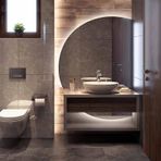 LED Arkadan Aydınlatmalı Yarım Ay Banyo Aynası 51 x 35 İnç, Ayarlanabilir Parlaklık, Buğu Önleyici, Düzensiz Yarım Daire Tasarımı, Şık İç Dekorasyon (Sol Yarım 47"x32")