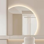 LED Arkadan Aydınlatmalı Yarım Daire Şeklinde Banyo Aynası, Akıllı Buğu Önleyici HD Duvar Aynası, Parlama Önleyici Aydınlatma, Makyaj Masası ve Günlük Kullanım İçin Mükemmel (Sol Alt Kesim 80cm)