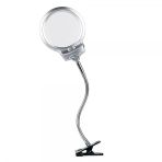 Led Aydınlatmalı Mandallı Masa Üstü Büyüteç 130Mm Dev Mercek Esnek Metal Hortumlu Profesyonel Gri