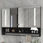 LED Banyo Aynalı Dolap, Depolama, Akıllı Dokunmatik Anahtar, Buğu Çözücü, Saat Göstergesi, HD Yansıma, Duvara Monte Ecza Dolabı (Siyah, 100x13x80cm)