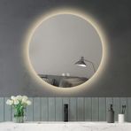 LED Banyo Aynası, Yuvarlak 60cm/50cm/40cm/80cm, Buğu Önleyici, 3000K-6400K Kısılabilir Duvara Monte Makyaj Aynası, Dekoratif Arkadan Aydınlatmalı, 3 Renk Seçeneği, Modern Tasarım