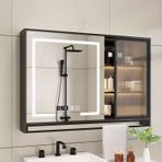 LED Banyo Duvar Ayna Dolabı 2 Kapı ve Raflı Buğu Önleyici Dokunmatik Kontrol Ayarlanabilir 3 Renkli Işık 70x13x75cm Beyaz/Siyah Modern Depolama Çözümü