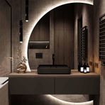 LED Buğu Önleyici Banyo Aynası 129,5 x 88,9 cm – Modern Banyolar İçin Duvara Monte Edilebilir Zarif Yarım Daire Tasarım, Buhar Geçirmez Teknoloji (Demicercle Gauche 130X90cm)