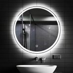 LED Buğu Önleyici Yuvarlak Banyo Aynası - Ev Spor Salonu Yatak Odası ve Kapı için Duvara Monte Metal Makyaj Aynası - 50 cm/19,7 inç Siyah Kaplama Sissiz Yansıma Modern Tasarım