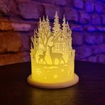 LED Dekoratif Noel Gece Lambası, Geyik ve Orman Temalı, Pilli