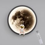 LED Duvar Lambası Çocuk Odası Ay, Astronot Duvar Lambası Dekorasyon Erkek / Kız Yatak Odası Lambası, Uzaktan Kumandalı Kısılabilir, 20 cm, 12 W, 3D Baskı, Çocuklar için Yuvarlak Başucu Lambası