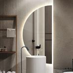LED HD Akıllı Banyo Aynası Duvara Monte Vanity Ayna Dokunmatik Kontrollü 3 Renkli Kısılabilir LED Işık Patlamaya Dayanıklı Tasarım Modern Yarım Daire 50x100cm