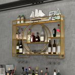 LED Işık Metal Şarap Rafı Ev Mutfak Bar Restoran Dekorasyonu için Duvara Monte Teşhir Standı (Siyah)