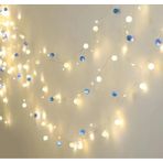 LED Işık Zinciri, 200cm Pilli Dekoratif Aydınlatma, 60 LED Mavi ve Beyaz İnci Toplar, Yatak Odası Süsleme