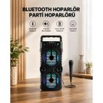LED Işıklı Bluetoothlu Hoparlör Mikrofonlu Taşınabilir Ses Sistemi - -- - 1 GB