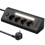 LED Işıklı Çoklu Priz Şarj İstasyonu, 2 Adet USB, 2 Adet Type-C Girişi, 4 Adet Priz Girişi, Hızlı Telefon Şarjı, 1.8 Metre Kablo Uzunluğu, Masaüstü ve Gece Lambası Kullanımlı, Akım Korumalı Çoklu Priz