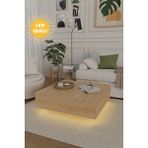 LED Işıklı Kullanışlı Uçan Kare Salon Orta Sehpa Yeni Nesil Modern Meşe Renk Küp Sehpa - Safir Meşe